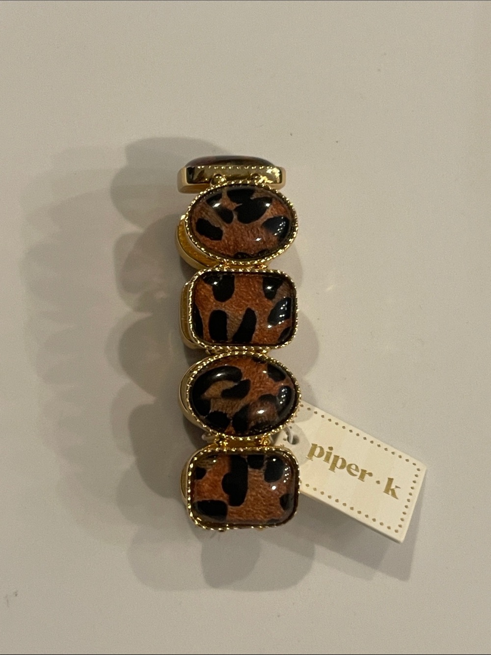 Gold-Tone Bracelet with Brown Leopard-Print Accents - stretchy bracelet
